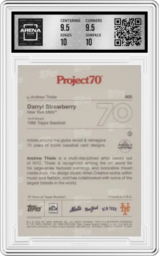 Darryl Strawberry from the 2021-22 Topps Project70 set graded by Arena Club and given an overall grade of 10.