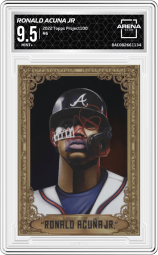 Ronald Acuna Jr from the 2022 Topps Project100 set graded by Arena Club and given an overall grade of 9.5.