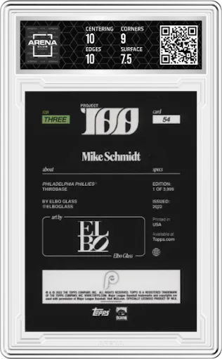 Mike Schmidt  from the 2022 Topps Project100 set graded by Arena Club and given an overall grade of 8.