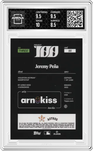 Jeremy Pena from the 2022 Topps Project100 set graded by Arena Club and given an overall grade of 9.