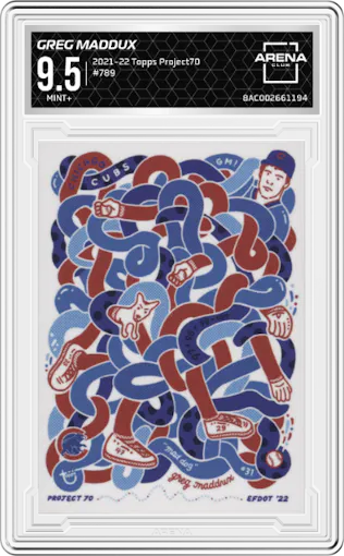 Greg Maddux from the 2021-22 Topps Project70 set graded by Arena Club and given an overall grade of 9.5.