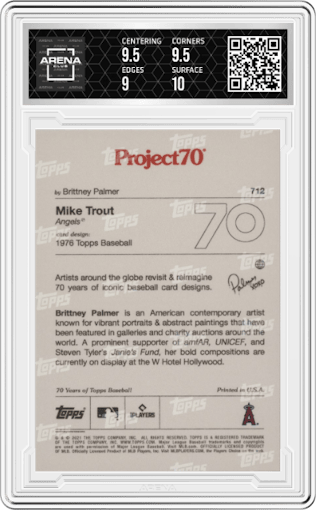 Mike Trout from the 2021-22 Topps Project70 set graded by Arena Club and given an overall grade of 9.5.