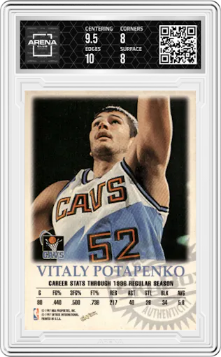 Vitaly Potapenko from the 1997-98 Skybox Premium set graded by Arena Club and given an overall grade of 8.5.