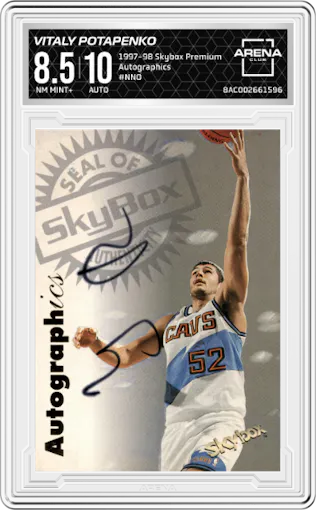 Vitaly Potapenko from the 1997-98 Skybox Premium set graded by Arena Club and given an overall grade of 8.5.