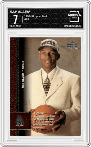 Ray Allen from the 1996-97 Upper Deck set graded by Arena Club and given an overall grade of 7.