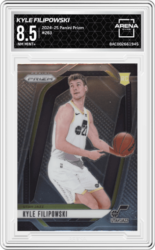 Kyle Filipowski  from the 2024-25 Panini Prizm set graded by Arena Club and given an overall grade of 8.5.