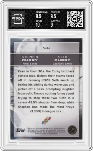 Stephen Curry/Seth Curry from the 2023-24 Topps Chrome set graded by Arena Club and given an overall grade of 9.5.