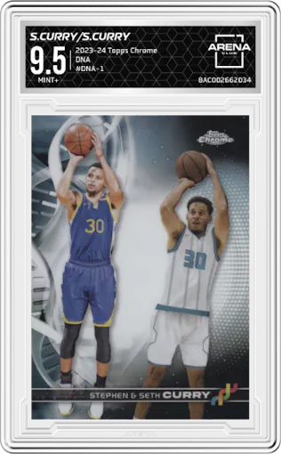 Stephen Curry/Seth Curry from the 2023-24 Topps Chrome set graded by Arena Club and given an overall grade of 9.5.