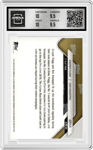 Cooper Flagg/Kon Knueppel from the 2025-26 Topps Now set graded by Arena Club and given an overall grade of 10.