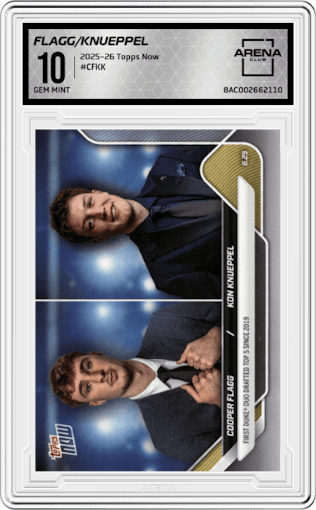 Cooper Flagg/Kon Knueppel from the 2025-26 Topps Now set graded by Arena Club and given an overall grade of 10.