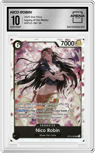Nico Robin from the 2025 One Piece set graded by Arena Club and given an overall grade of 10.