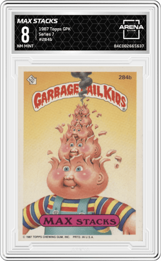 Max Stacks from the 1987 Topps Garbage Pail Kids  set graded by Arena Club and given an overall grade of 8.