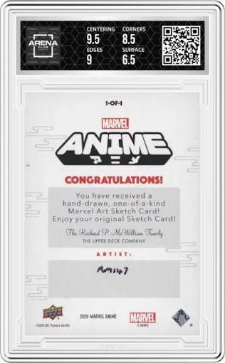 Thor from the 2020 Upper Deck Marvel Anime set graded by Arena Club and given an overall grade of 7.