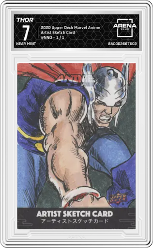 Thor from the 2020 Upper Deck Marvel Anime set graded by Arena Club and given an overall grade of 7.