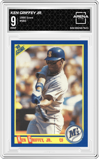 Ken Griffey Jr. from the 1990 Score set graded by Arena Club and given an overall grade of 9.