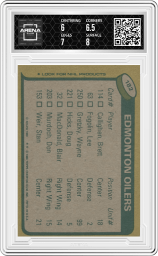 Wayne Gretzky from the 1980-81 Topps set graded by Arena Club and given an overall grade of 6.5.