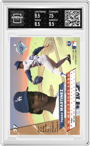 Pedro Martinez from the 1993 Fleer Ultra set graded by Arena Club and given an overall grade of 8.