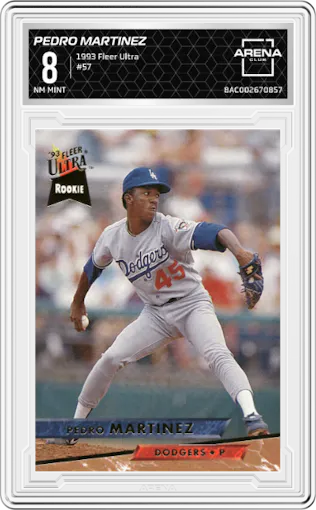 Pedro Martinez from the 1993 Fleer Ultra set graded by Arena Club and given an overall grade of 8.