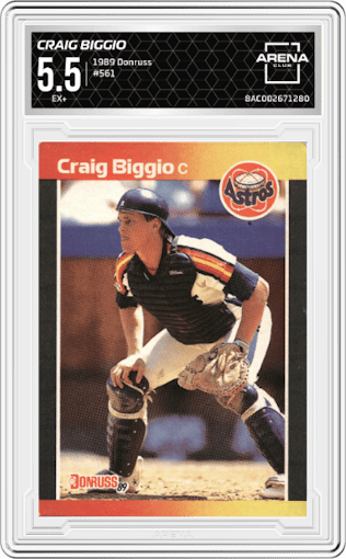 Craig Biggio from the 1989 Donruss set graded by Arena Club and given an overall grade of 5.5.