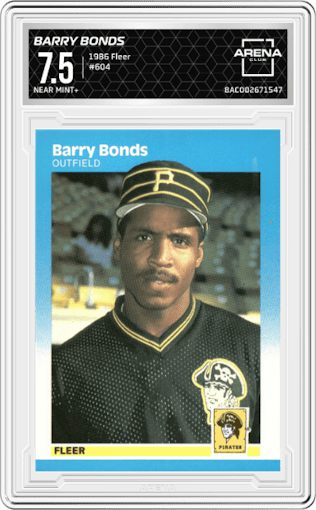 Barry Bonds from the 1986 Fleer set graded by Arena Club and given an overall grade of 7.5.