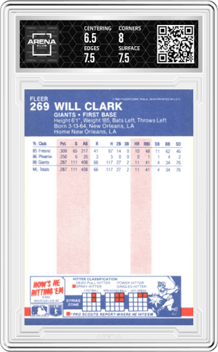 Will Clark from the 1987 Fleer set graded by Arena Club and given an overall grade of 7.