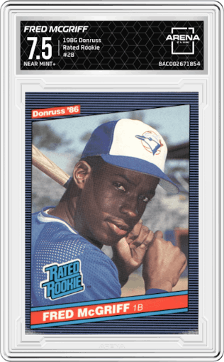 Fred McGriff from the 1986 Donruss set graded by Arena Club and given an overall grade of 7.5.