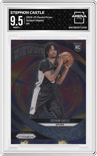 Stephon Castle from the 2024-25 Panini Prizm set graded by Arena Club and given an overall grade of 9.5.