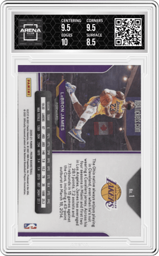 LeBron James from the 2020-21 Panini Prizm set graded by Arena Club and given an overall grade of 9.