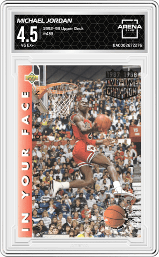 Michael Jordan from the 1992-93 Upper Deck  set graded by Arena Club and given an overall grade of 4.5.