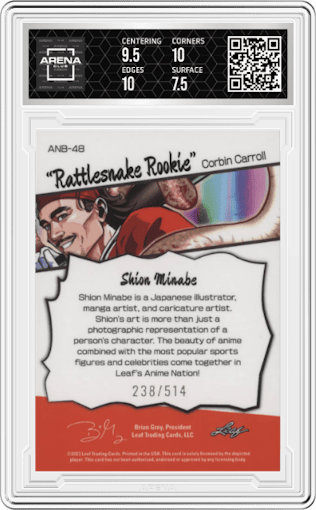 Corbin Carroll from the 2023 Leaf Web Exclusives set graded by Arena Club and given an overall grade of 8.