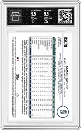 Samad Taylor from the 2024 Topps Chrome Update set featuring a Negative Refractor parallel graded by Arena Club and given an overall grade of 8.