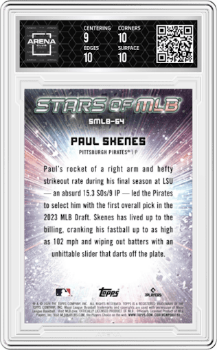 Paul Skenes from the 2024 Topps Update set graded by Arena Club and given an overall grade of 9.5.