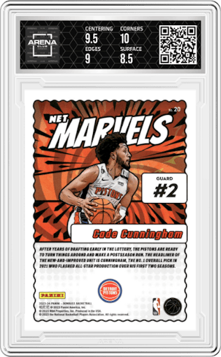 Cade Cunningham  from the 2023-24 Panini Donruss set graded by Arena Club and given an overall grade of 9.