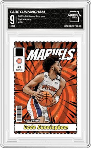 Cade Cunningham  from the 2023-24 Panini Donruss set graded by Arena Club and given an overall grade of 9.