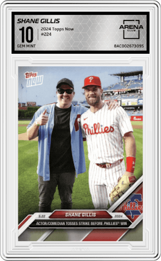 Shane Gillis from the 2024 Topps Now set graded by Arena Club and given an overall grade of 10.