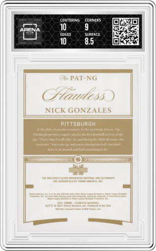 Nick Gonzales from the 2021 Panini Flawless set graded by Arena Club and given an overall grade of 9.