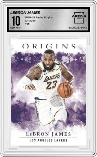 LeBron James from the 2020-21 Panini Origins  set graded by Arena Club and given an overall grade of 10.