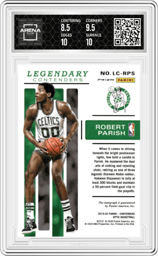 Robert Parish from the 2019-20 Panini Contenders Optic set graded by Arena Club and given an overall grade of 9.