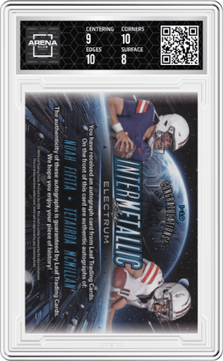 Noah Fifita/Tetairoa McMillan  from the 2024 Leaf Electrum set graded by Arena Club and given an overall grade of 8.5.