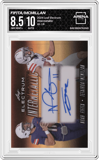 Noah Fifita/Tetairoa McMillan  from the 2024 Leaf Electrum set graded by Arena Club and given an overall grade of 8.5.