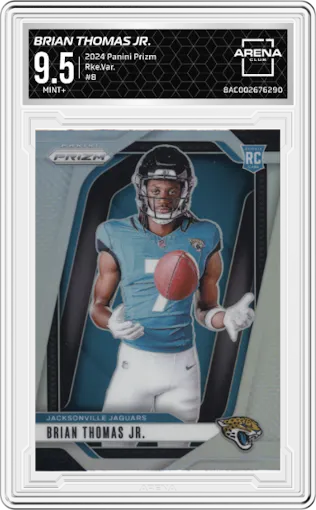 Brian Thomas Jr. from the 2024 Panini Prizm set graded by Arena Club and given an overall grade of 9.5.