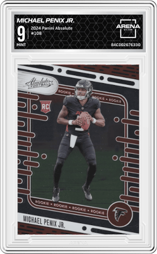 Michael Penix Jr. from the 2024 Panini Absolute set graded by Arena Club and given an overall grade of 9.