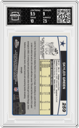 Skyler Green from the 2006 Topps Chrome set graded by Arena Club and given an overall grade of 8.