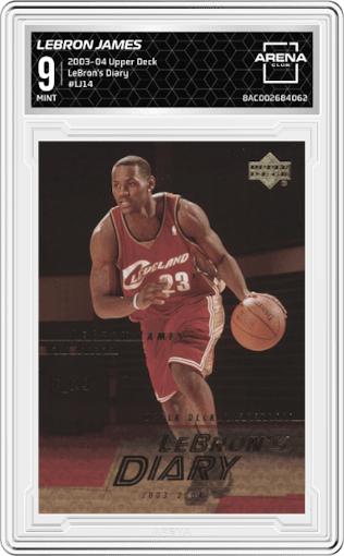 LeBron James from the 2003-04 Upper Deck set graded by Arena Club and given an overall grade of 9.