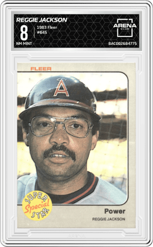 Reggie Jackson from the 1983 Fleer  set graded by Arena Club and given an overall grade of 8.