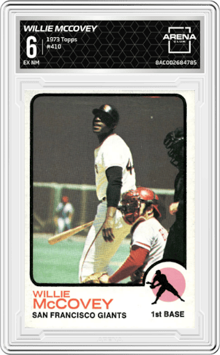 Willie McCovey from the 1973 Topps set graded by Arena Club and given an overall grade of 6.