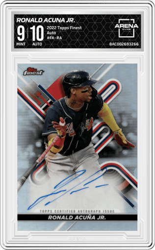 Ronald Acuna Jr. from the 2022 Topps Finest set graded by Arena Club and given an overall grade of 9.