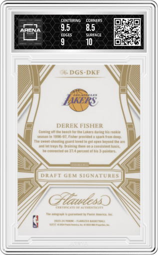 Derek Fisher from the 2023-24 Panini Flawless set graded by Arena Club and given an overall grade of 9.