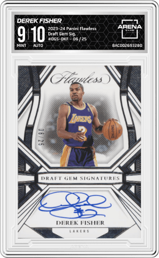 Derek Fisher from the 2023-24 Panini Flawless set graded by Arena Club and given an overall grade of 9.