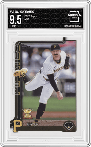 Paul Skenes from the 2025 Topps set graded by Arena Club and given an overall grade of 9.5.